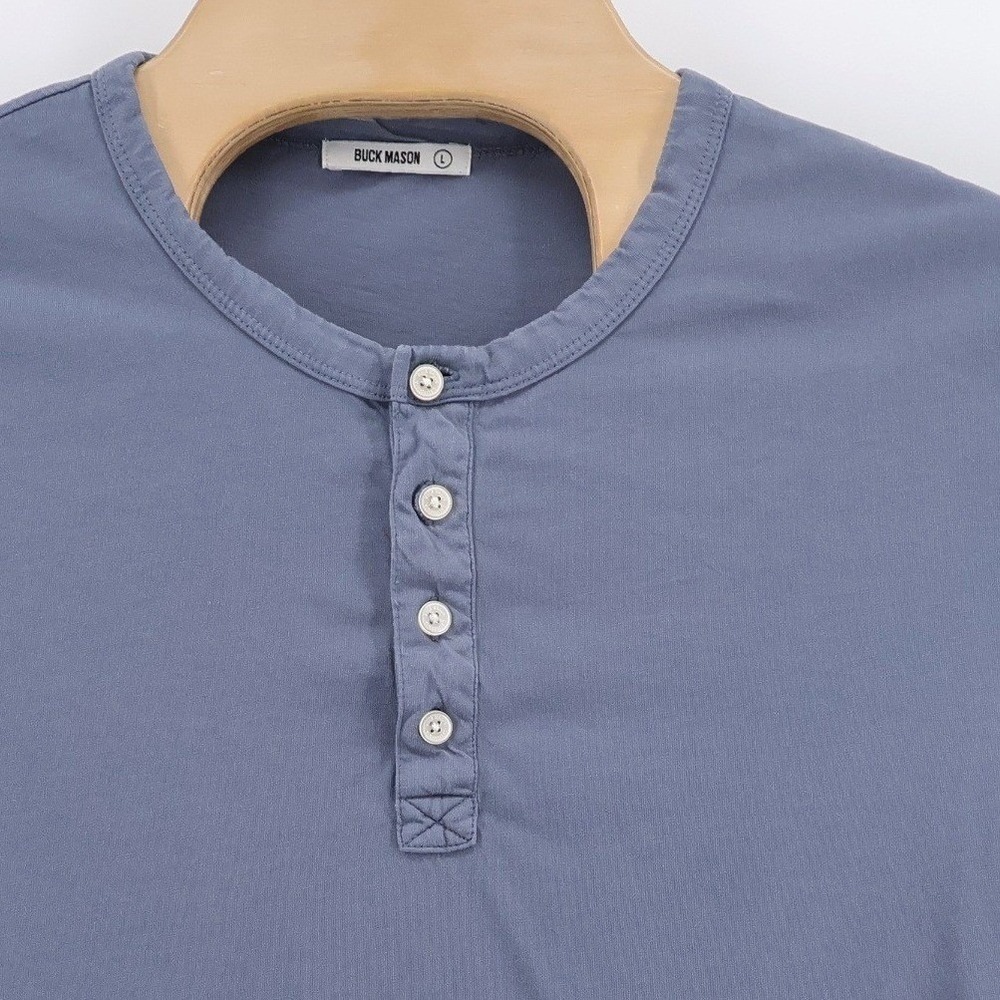 Buck Mason Cotton Jersey Henley Shirt Blue Long Sleeve Mens Large